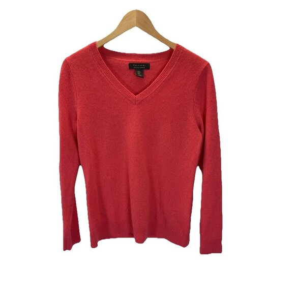 Tahari 100% 2-ply Cashmere Orange V-neck Sweater Size S Luxury - Picture 1 of 8